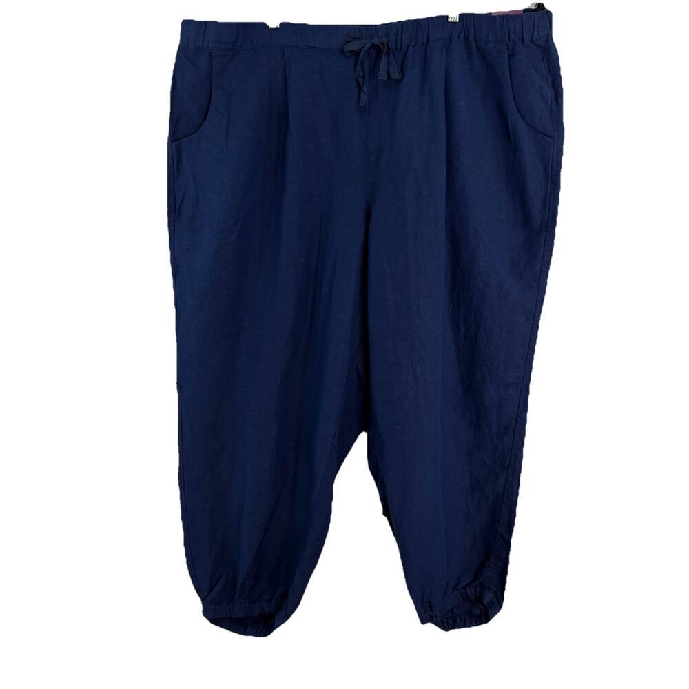 Lane‎ Bryant Women’s Size 26/28 Navy Blue Linen Blend Joggers NWT Comfort Casual